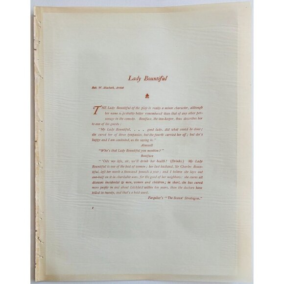 1902 Lady Bountiful Etching Robert Macbeth Farqubar Beaux Stratagem DWP8C - Picture 3 of 3